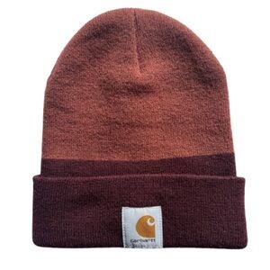 Carhartt Burgundy Rib Knit Fold Up Cuff Two Tone Beanie Workwear Unisex OS